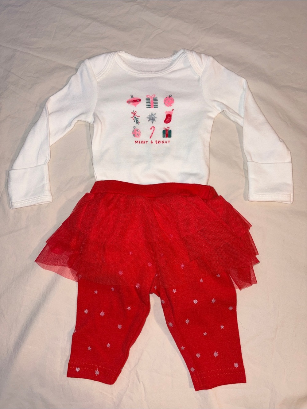 Carter's White Top and Red Tutu Legging Set - Merry & Bright - 3M